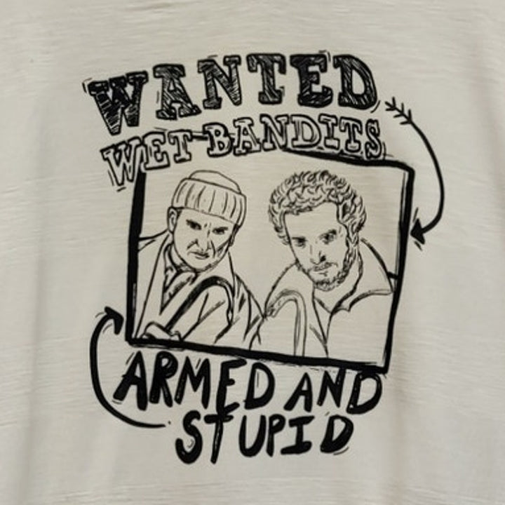 Hand Printed Upcycled Mens XL Home Alone Bandits Christmas Short Sleeve Tee