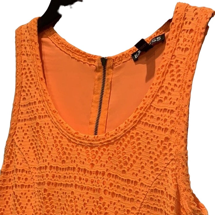 Express XS Lacy Overlay Sleeveless Polyester Blend Orange Fit &amp; Flare dress