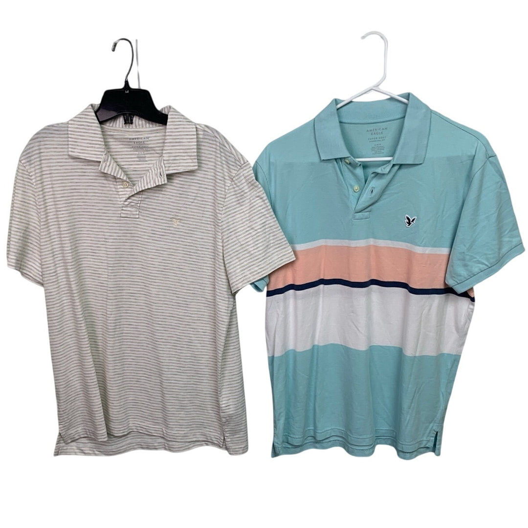 2 New American Eagle Mens Medium Standard Fit Collared Short Sleeve Polo Shirts