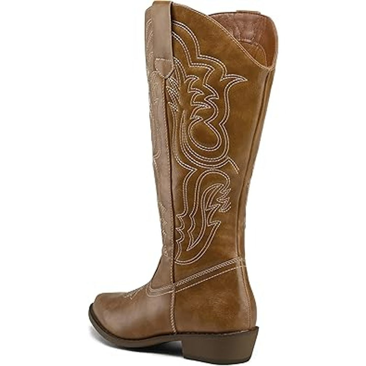 Mysoft Womens 8W 8 Wide Brown Embroidered 1.5" Chunky Heel Cowboy Western Boots