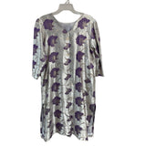 Womens XXL Silver Metallic Purple Floral Long Sleeve V Neck Midi Shift Dress