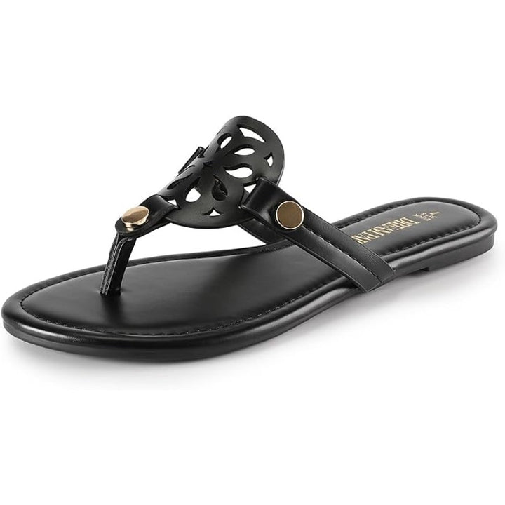 New Dream Pairs Womens Size 10 Black Slide On Faux Leather Flip Flop Sandals