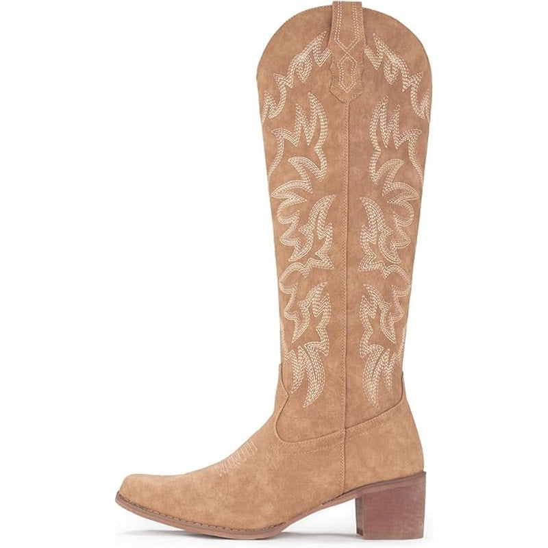 IUV Womens Size 9.5 Brown Faux Leather Knee Length 2" Heel Western Cowboy Boots