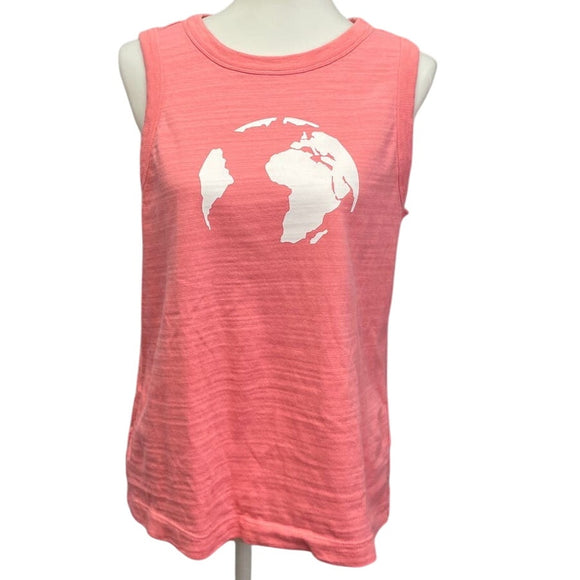 Hand Printed Upcycled Womens Large 100% Cotton Planet Earth Sleeveless Tank Top
