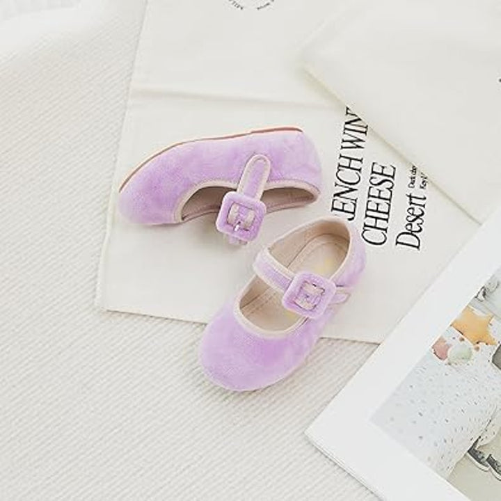 Kiderence Toddler Girls 8 Purple Mary Jane Ballet Flats Latch &amp; Hook Close Shoes