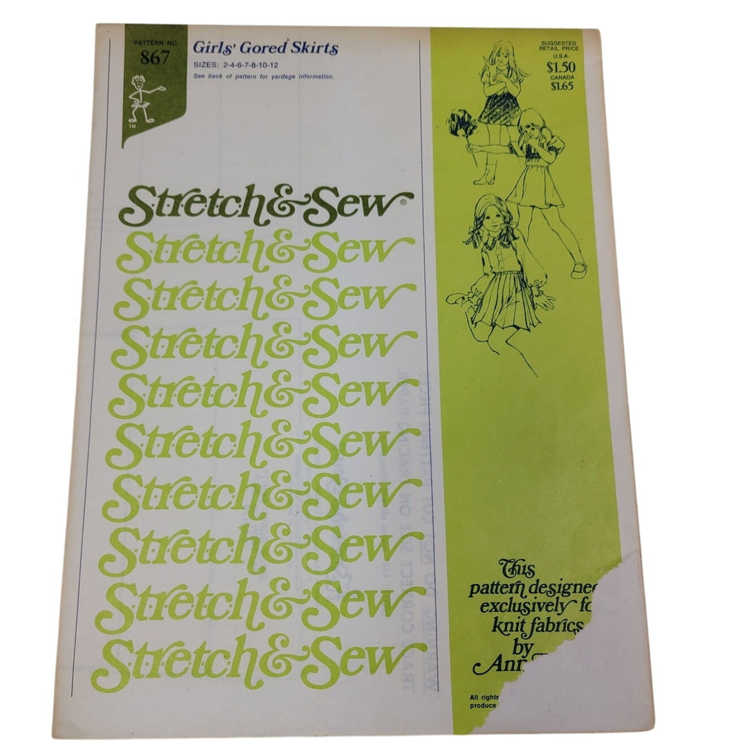 Vintage 1974 Stretch &amp; Sew 867 Girls Gored Skirts Uncut Sewing Pattern
