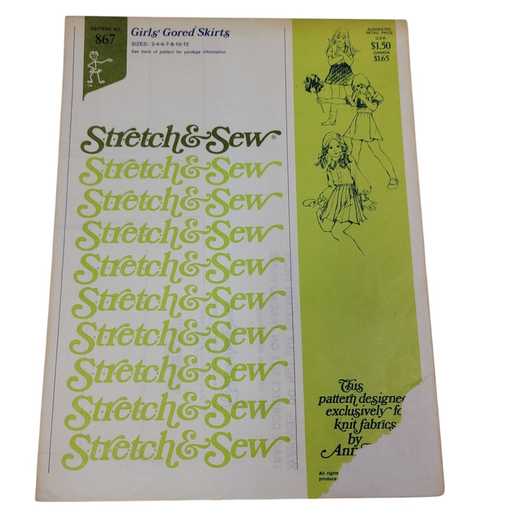Vintage 1974 Stretch &amp; Sew 867 Girls Gored Skirts Uncut Sewing Pattern