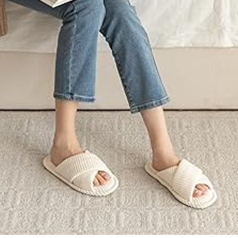 Goewy Womens Size 8 Cream Slide On Memory Foam Corduroy Soft Slipper Shoes