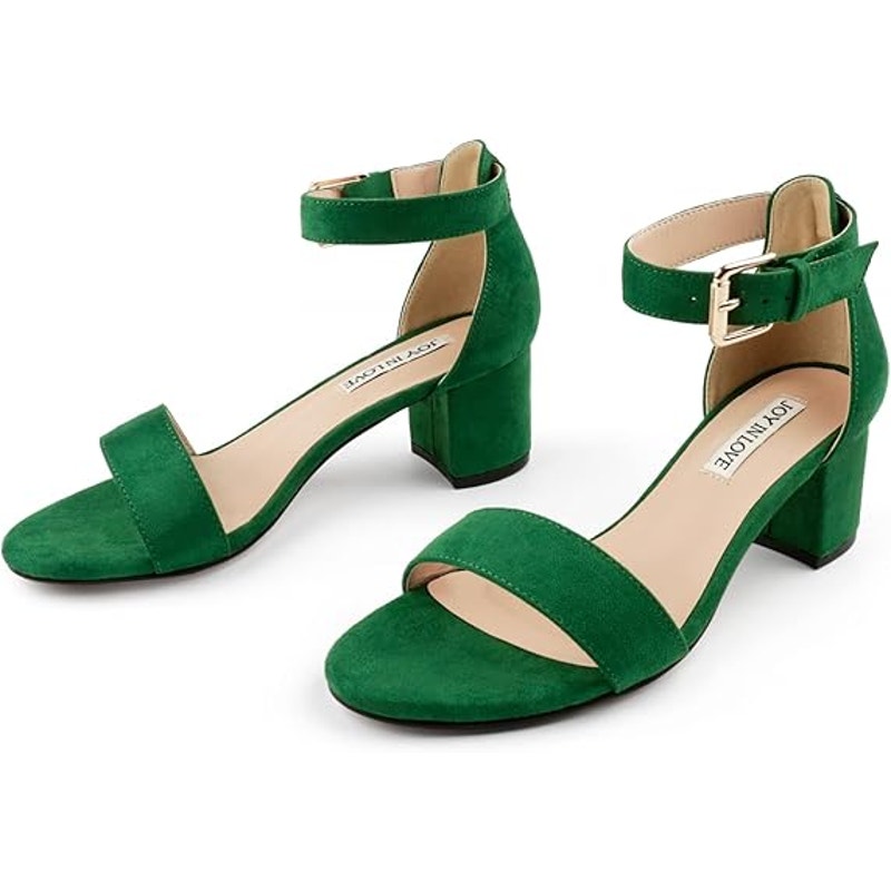 New Joy In Love Womens 7.5 Green Faux Suede Open Toe 2" Heel Ankle Strap Shoes