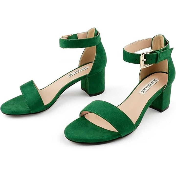 New Joy In Love Womens 7.5 Green Faux Suede Open Toe 2" Heel Ankle Strap Shoes