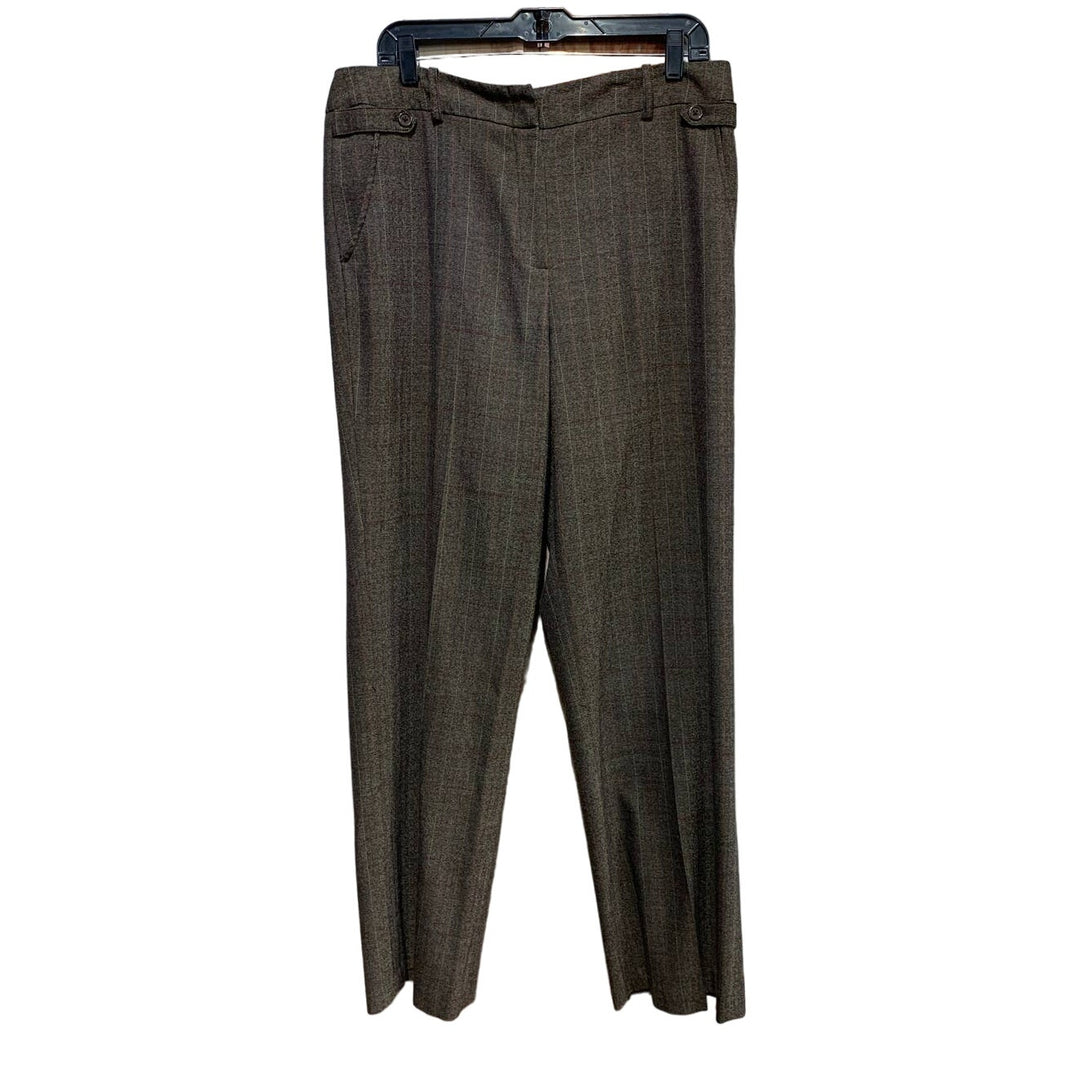 Larry Levine Stretch Size 16 Brown Pink Pinstripe Plaid PolyBlend Career Pants