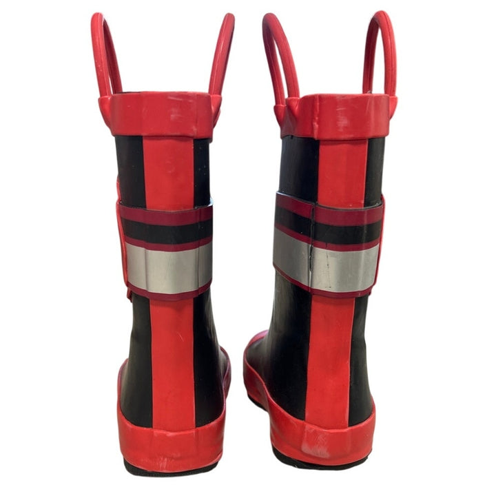 Mysoft Toddler Kids Size 7 Red Black Fire Chief Pull On Handles Rain Boots