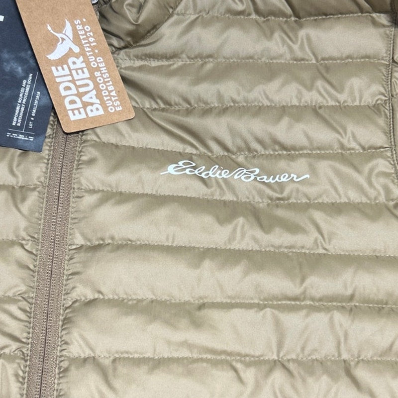 New Eddie Bauer Mens Microlight Dark Khaki 650FP Full Zip Down Jacket Coat