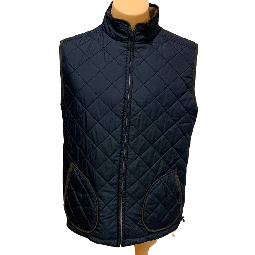 Travelsmith Mens Medium Reversible Tan Faux Suede Black Quilted Full ZIp Vest