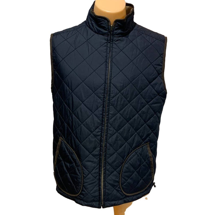 Travelsmith Mens Medium Reversible Tan Faux Suede Black Quilted Full ZIp Vest