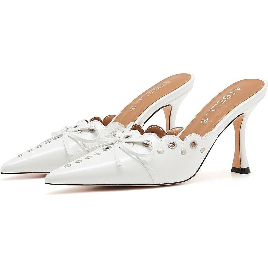 New Atbell Womens Size 10.5 White 3.5" Stiletto Heel Mule Pointed Toe Shoes