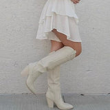 Vomira Womens Size 10 Cream Embroidered Knee High 4" Heel Cowboy Boot Shoes