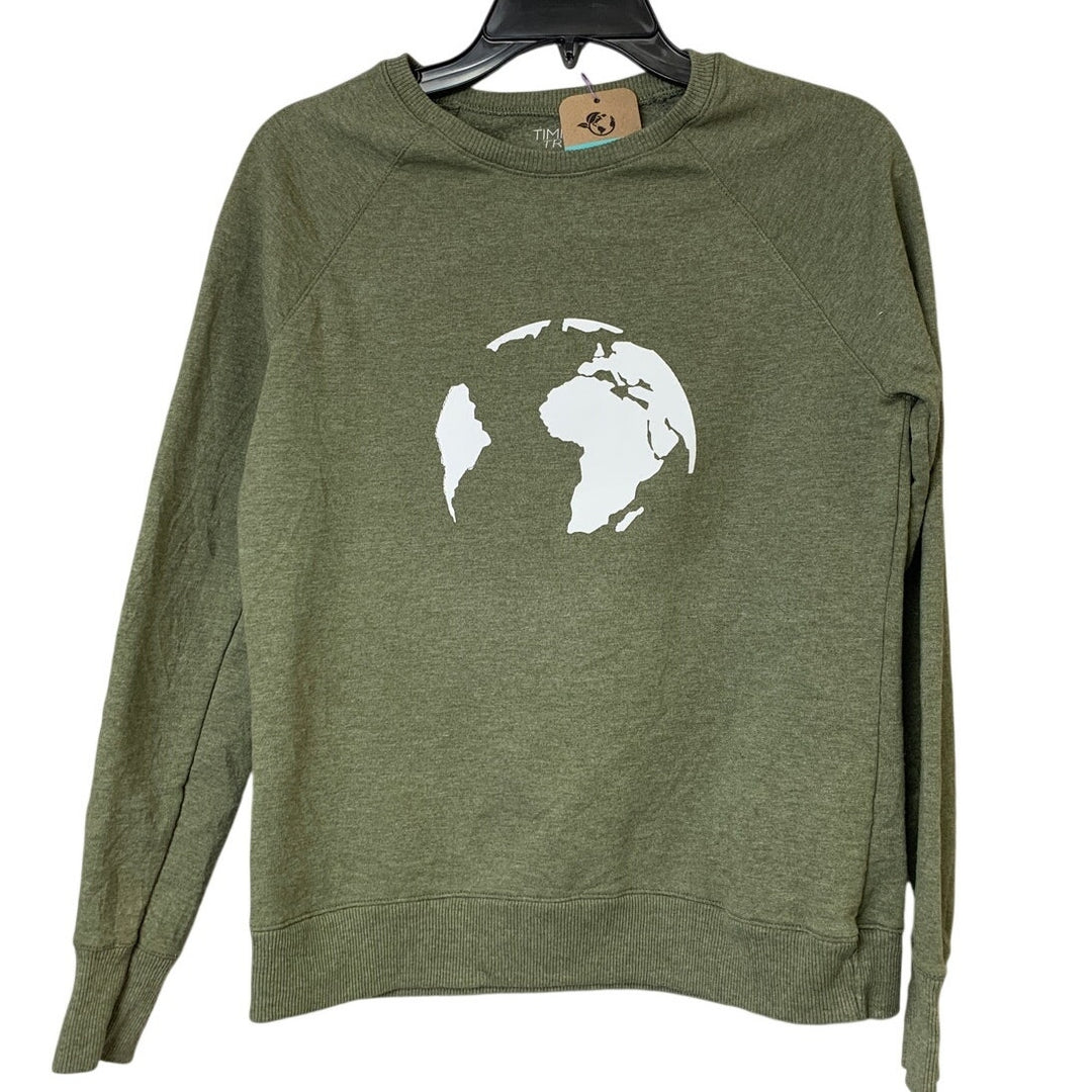 Upcycled Hand Printed Womens Small Save The Earth World Long Sleeve Sweatshirt