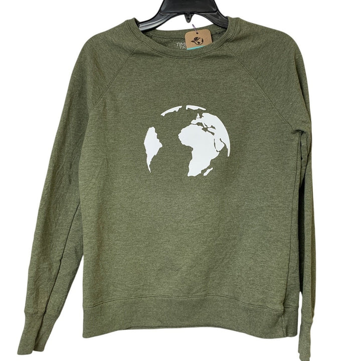 Upcycled Hand Printed Womens Small Save The Earth World Long Sleeve Sweatshirt