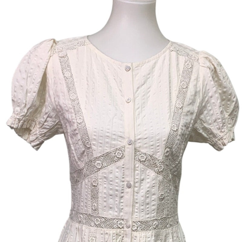 New Aerie Womens Small White Front Button Floral Lace Short Sleeve Dress