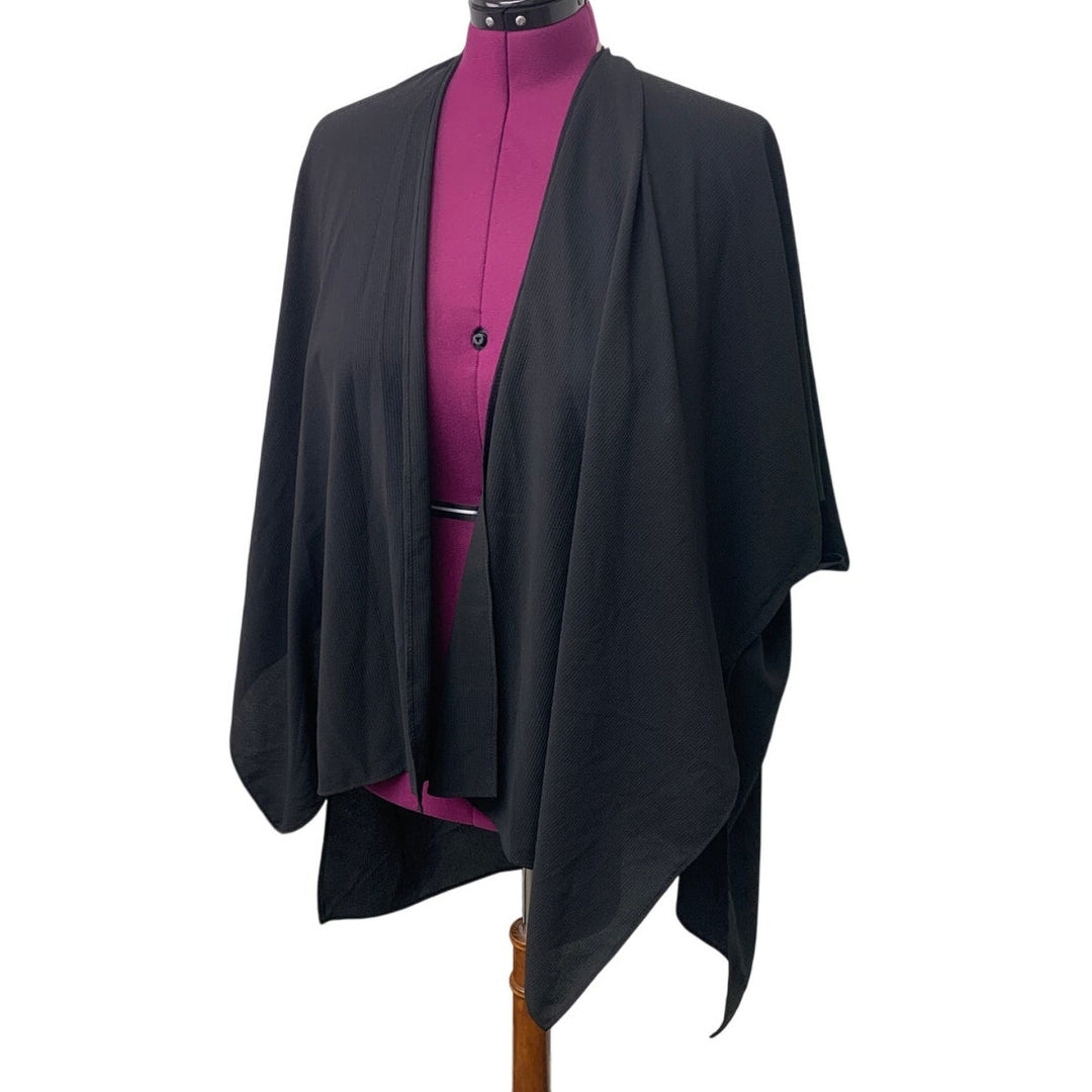 Womens One Size Black PolySpandex Short Sleeve Sheer Open Front Cardigan