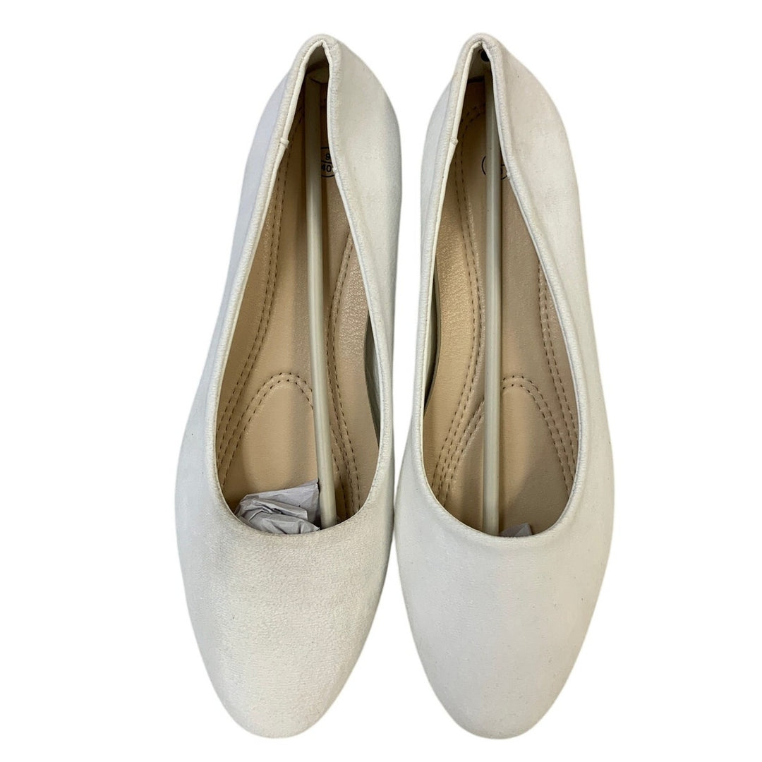 AISFAES Womens Size 9 White Faux Suede Low 1.25" Chunky Heel Slide On Shoes