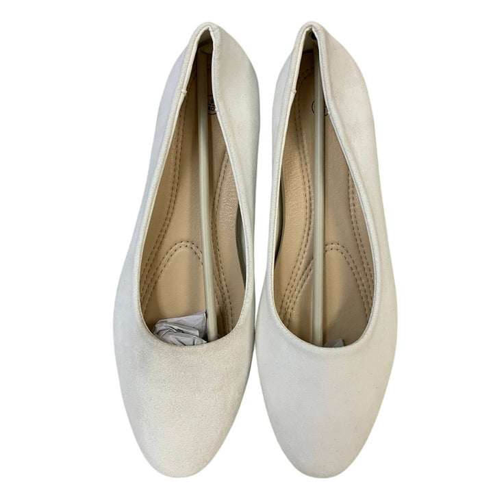 AISFAES Womens Size 9 White Faux Suede Low 1.25" Chunky Heel Slide On Shoes