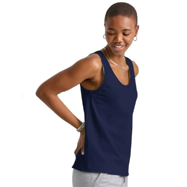 New Hanes Womens Small Essentials Solid Athletic Navy 100% Cotton Tank Top