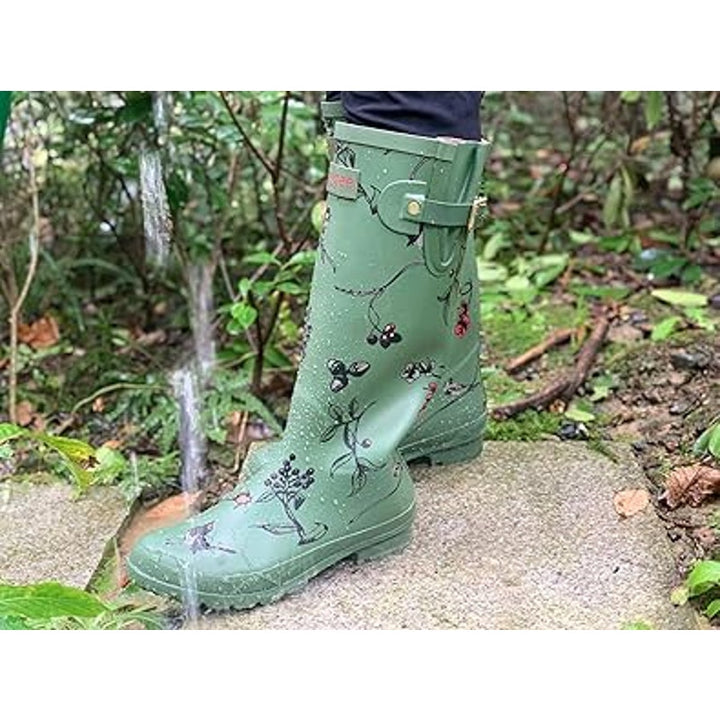 Rongee Womens Size 9 Green Bird Flower Buckle Waterproof Garden Rain Boots