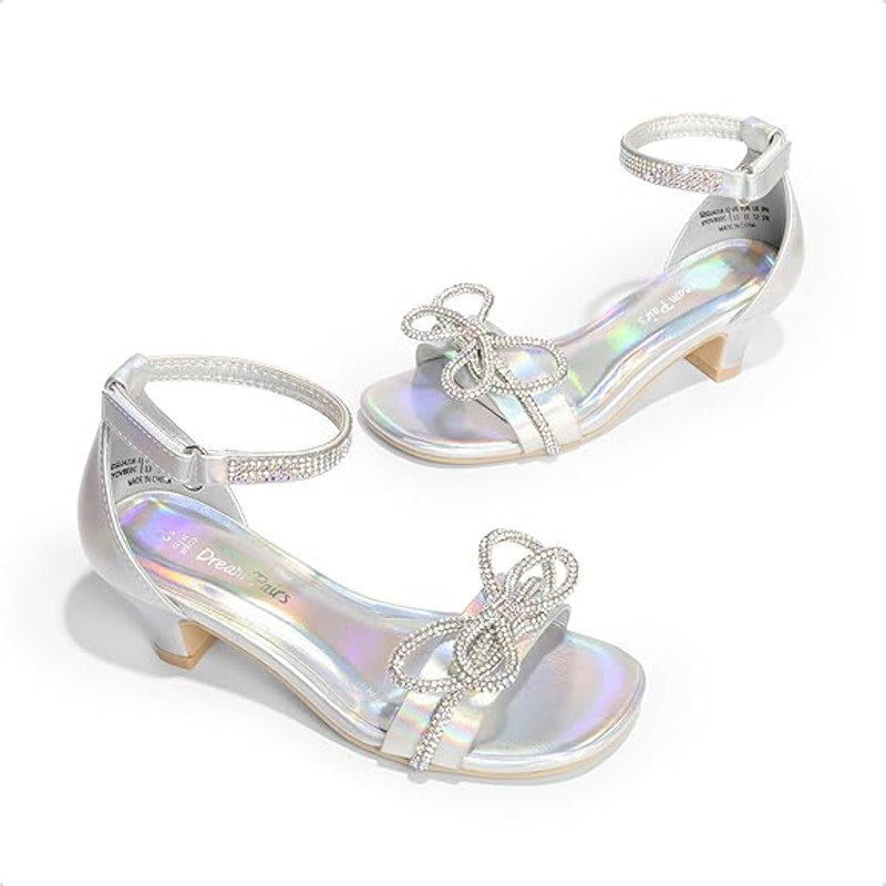 Dream Pairs Big Girls Size 4 Rainbow Silver Ankle Strap Rhinestone Bow Shoes