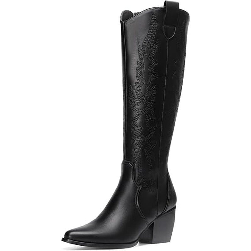 Dream Pairs Womens Size 6.5 Black Pull On Zipper Chunky 3" Heel Cowboy Boots