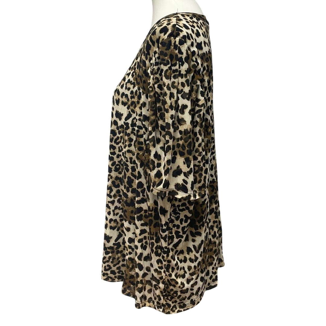 A Love Story Women 3X 3/4 Sleeve Flowy Leopard Print Scoop Neck Blouse Top