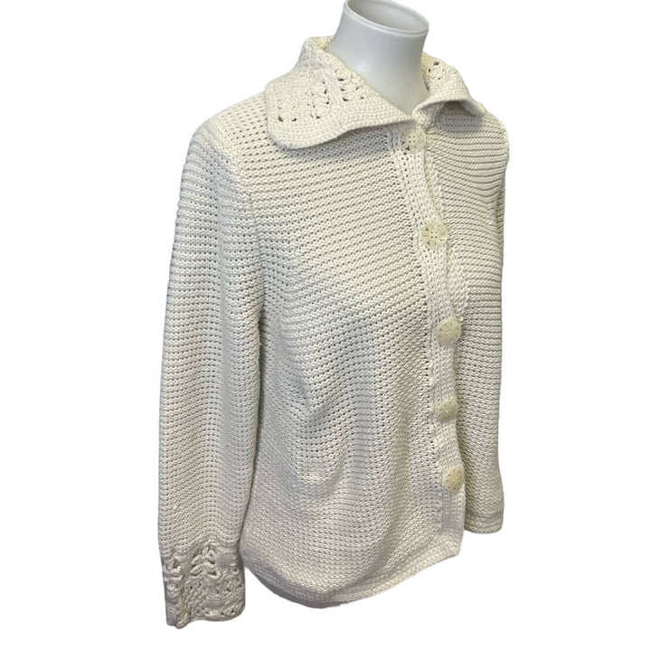 Liz Claiborne Large Crochet Knit Cotton Blend Long Sleeve Button Down Cardigan