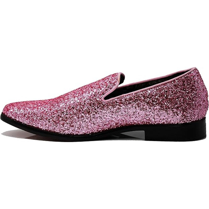 Men Size 12 Pink Glitter Vintage Style Dress Slip On Classic Tuxedo Loafer Shoes
