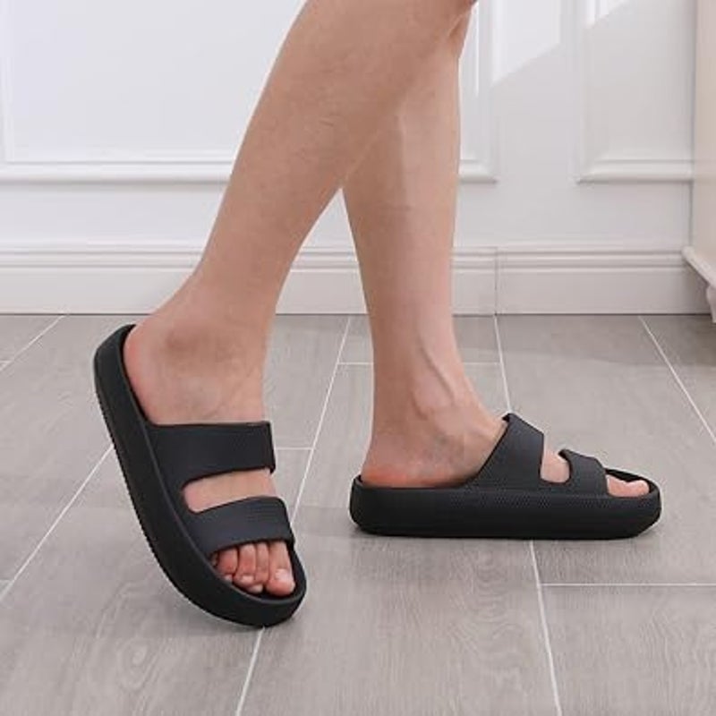 Shevalues Womens 7 Black Orthopedic Slide Sandal Arch Support Open Toe Shoes