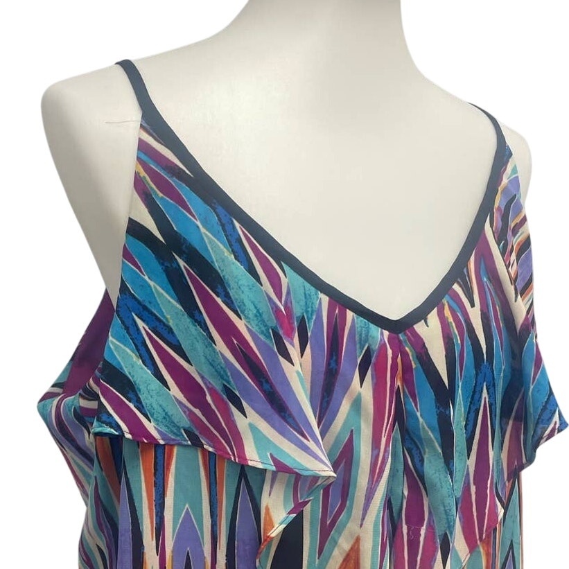 Nicole by Nicole Miller XL Sleeveless Deep V-Neck Flowy Strappy Lined Tank Top