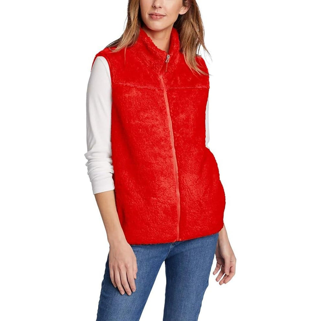 New Eddie Bauer Women Small Coral Orange Fast Fleece Plush Full Zip Vest Pockets