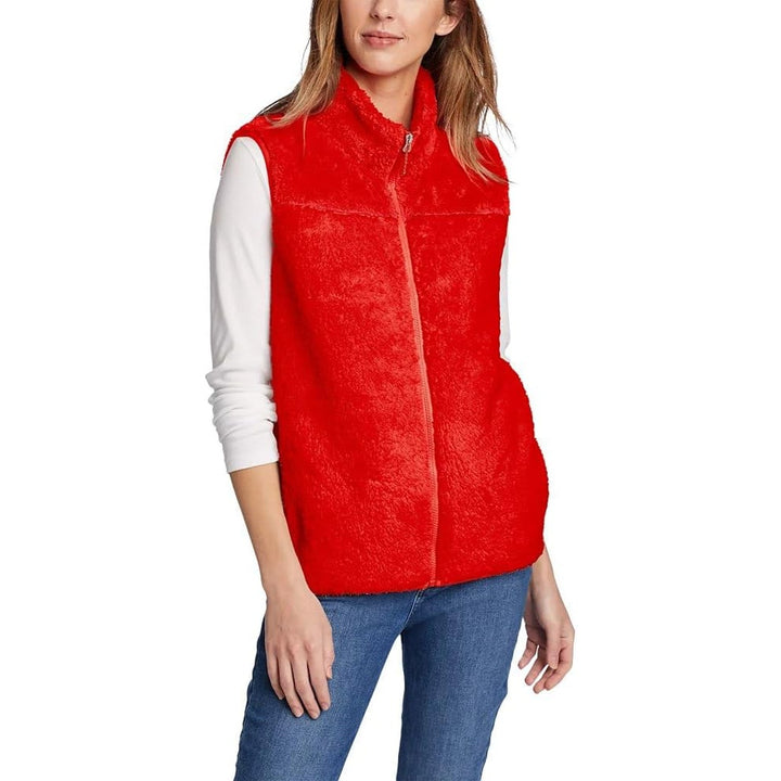 New Eddie Bauer Women Small Coral Orange Fast Fleece Plush Full Zip Vest Pockets