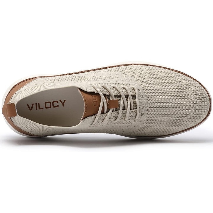 Vilocy Mens Size 10 Tan Brown Lace Up Knit Mesh Casual Oxford Sneakers Shoes