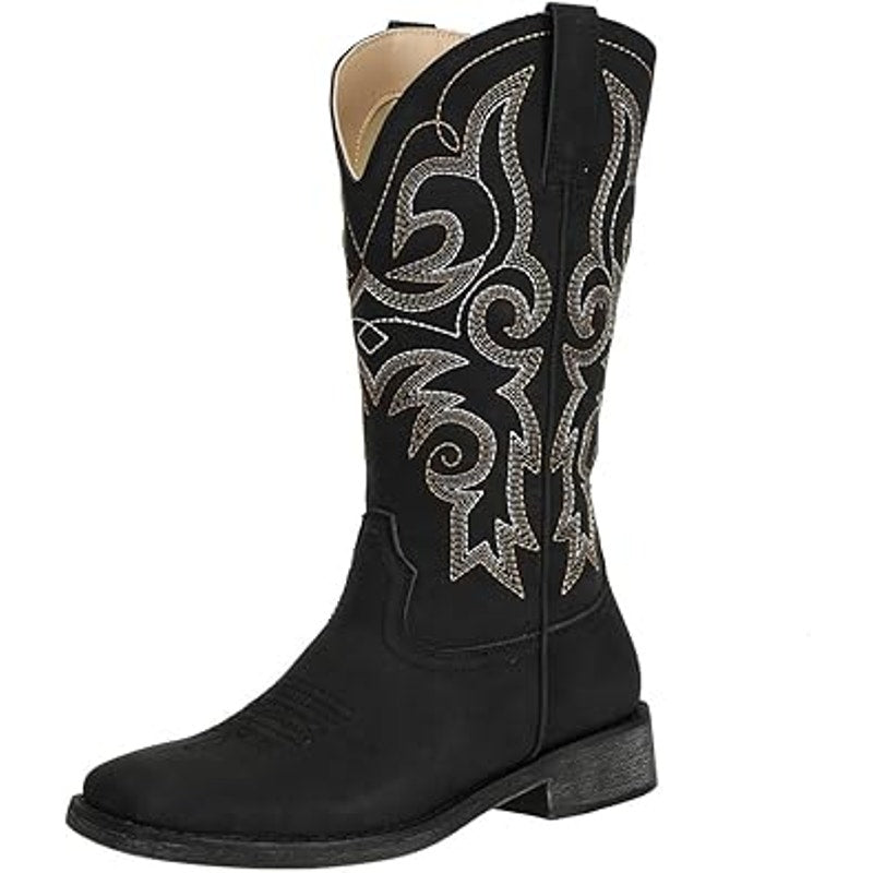 SheSole Womens Size 11 Black Faux Leather 1.5" Heel Western Cowboy Boot Shoes