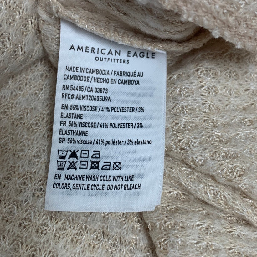 New American Eagle Womens Medium Heathered Waffled Long Sleeve V Neck Top
