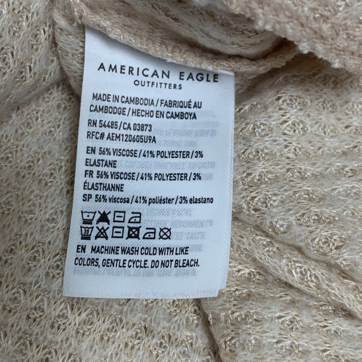 New American Eagle Womens Medium Heathered Waffled Long Sleeve V Neck Top