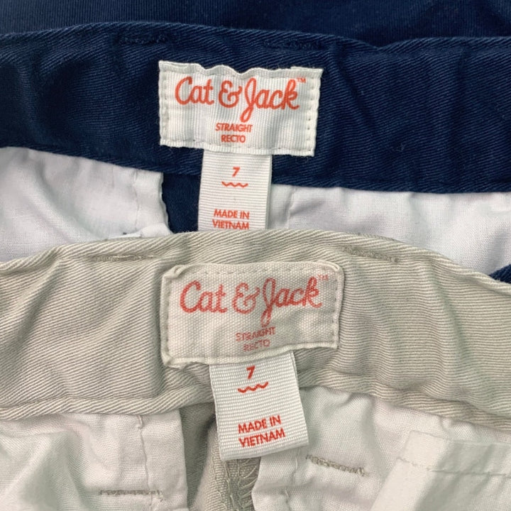 2 New Cat &amp; Jack Girls 7 Cotton Blend Adjustable Waist Straight Khaki Navy Pants