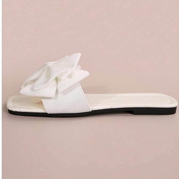 Verdusa Womens Size 12 White Fabric Bow Open Toe Slide On Flip Flop Sandal Shoes