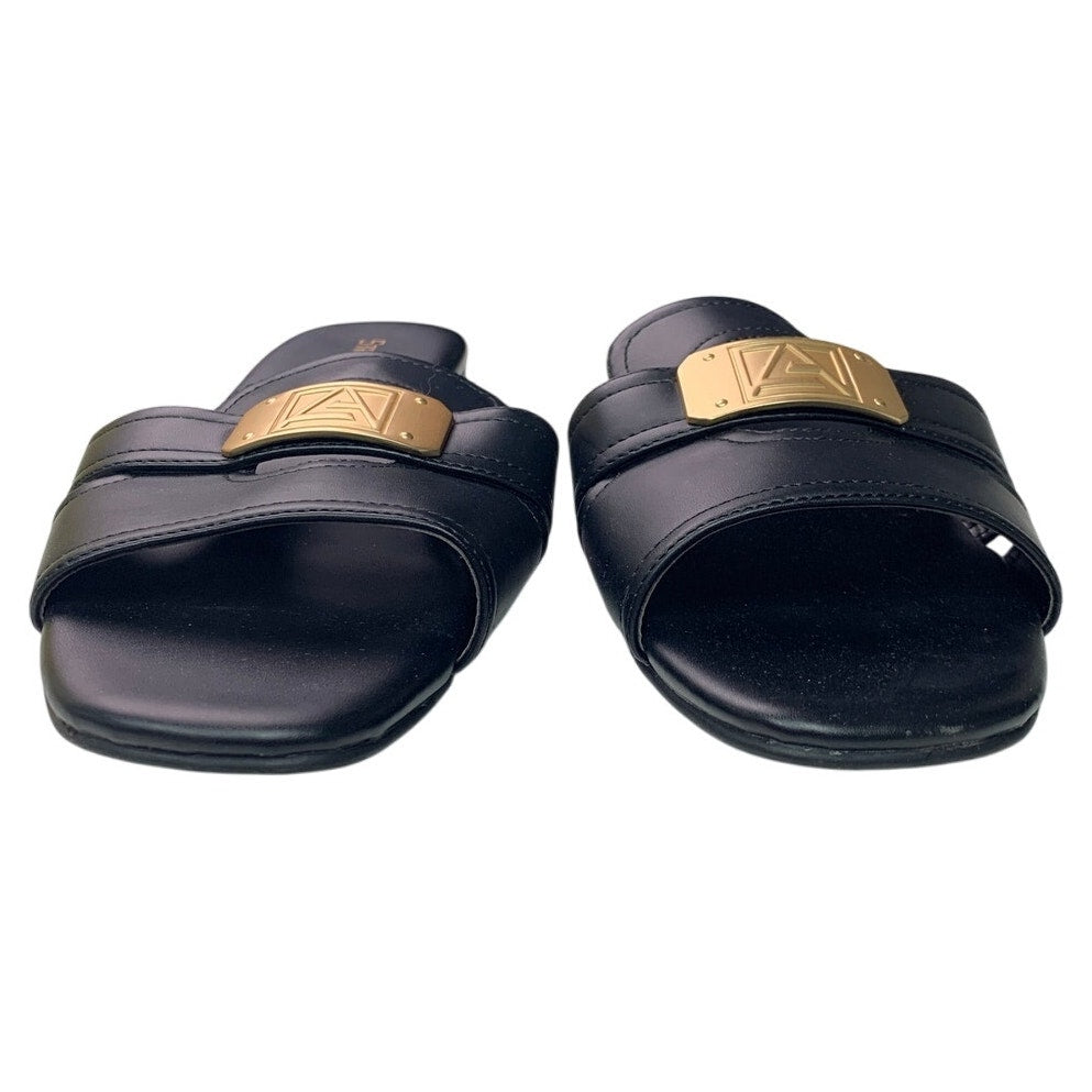 Stratuxx Kaze Womens Size 7 Black Gold Sandal Flats Square Open Toe Shoes