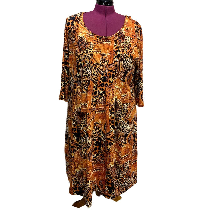New York Collection 2X Lightweight Paisley Floral Stretchy Maxi Dress w Scarf