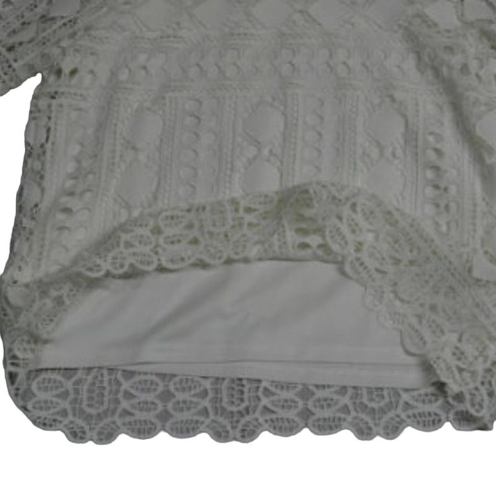 Ellison Womens Medium Cream Boho Bell Sleeve Crochet Overlay Layered Blouse