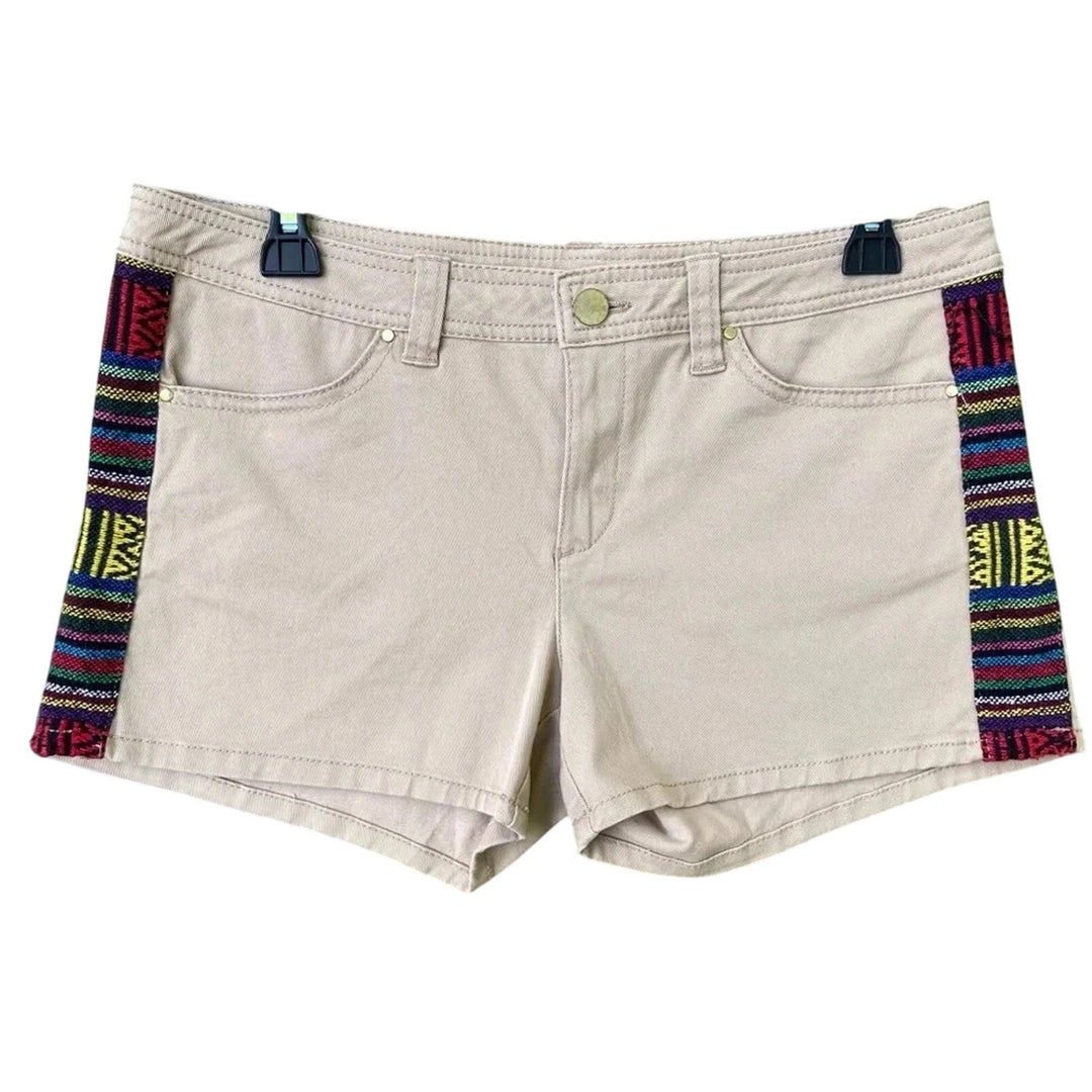 NWT New MNG Mango Womens Size 8 Khaki Side Stripe Stretch Cotton Short Shorts