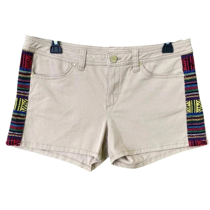 NWT New MNG Mango Womens Size 8 Khaki Side Stripe Stretch Cotton Short Shorts