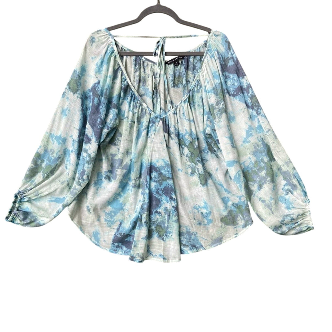 NWT New Zac &amp; Rachel Womens Small V Neck Peasant Tie Long Sleeve Sheer Blouse